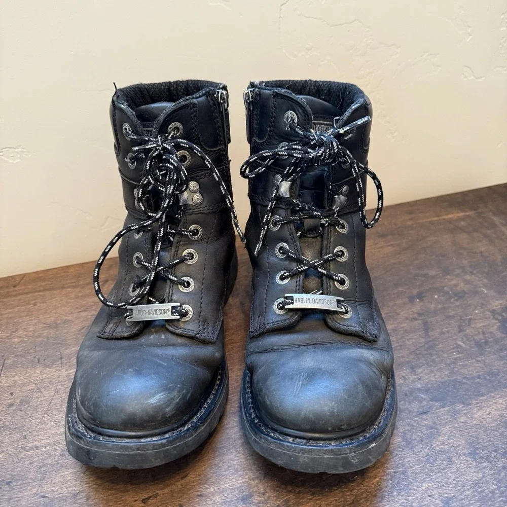 HARLEY DAVIDSON D94194 Men's 8.5 USA Austwell Black Leather‎ Motorcycle Boots